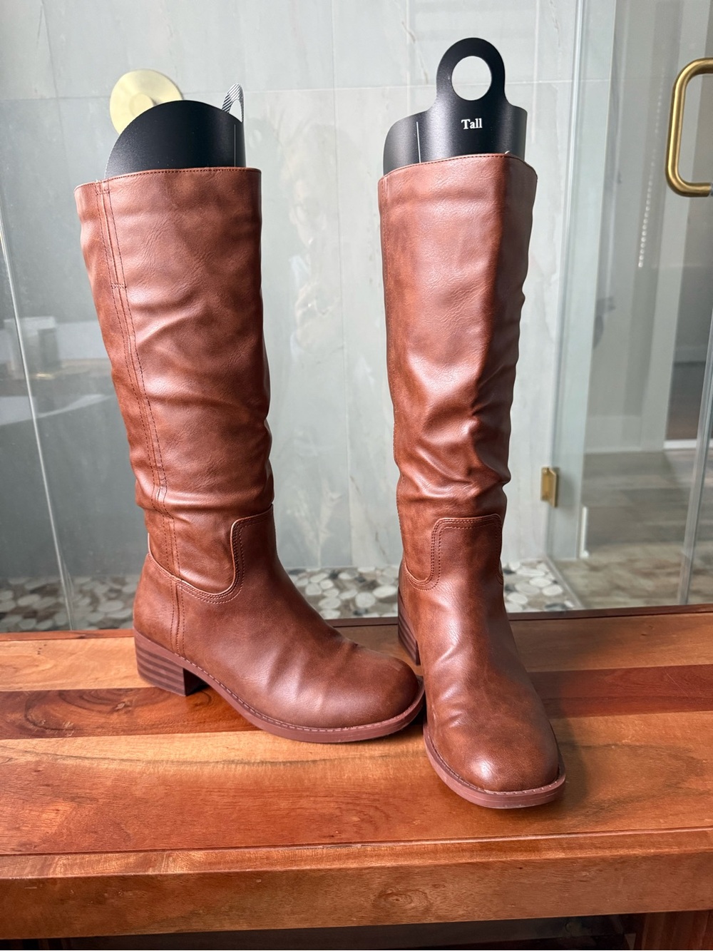 Coutgo Women's Knee High Boots Square Toe